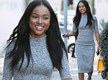 *EXCLUSIVE* West Hollywood, CA - As the sun is setting over Los Angeles, Karrueche Tran steps out in Weho for dinner with a friend. The actress wore a long grey dress and white sneakers and accessorized with a bright E. Goyard Saigon handbag. \nAKM-GSI      January 24, 2016\nTo License These Photos, Please Contact :\nSteve Ginsburg\n(310) 505-8447\n(323) 423-9397\nsteve@akmgsi.com\nsales@akmgsi.com\nor\nMaria Buda\n(917) 242-1505\nmbuda@akmgsi.com\nginsburgspalyinc@gmail.com