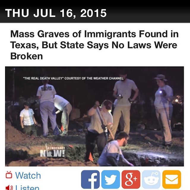 You may have heard of this already but let's just take another moment to think about how sad and fucked up this world can be. 💔 "Texas says there is "no evidence" of wrongdoing after mass graves filled with bodies of immigrants were found miles inland from the U.S.-Mexico border. The bodies were gathered from the desert surrounding a checkpoint in Falfurrias, Texas, in Brooks County. An investigation was launched after the mass graves were exposed last November in a documentary by The Weather Channel in partnership with Telemundo and The Investigative Fund. The report also found many of the migrants died after crossing into the United States and waiting hours for Border Patrol to respond to their 911 calls." (For more info go to the link on my bio) #genocide