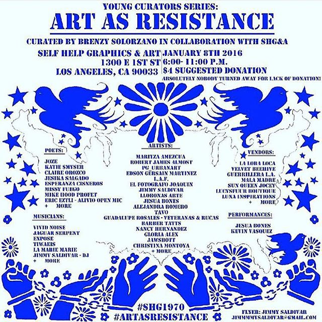 Thank you all for coming out last night. It was such a great experience being part of this show and meeting so many new faces.  If you haven't, please make sure to check out the show, Art As Resistance at #SelfHelpGraphics in Boyle Heights curated by @lucysfuur part of Young Curators Series.