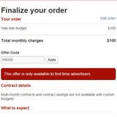Yelp - Sent me a "Try us again code" that only works for first time advertisers?  Shady. - San Francisco, CA, United States