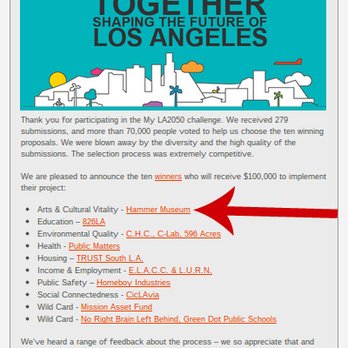 Hammer Museum - Email from LA2050.org. Congrats to the Hammer! - Los Angeles, CA, United States