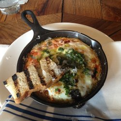 Isa - Eggs with polenta, tomatoes, and some pesto - Brooklyn, NY, United States